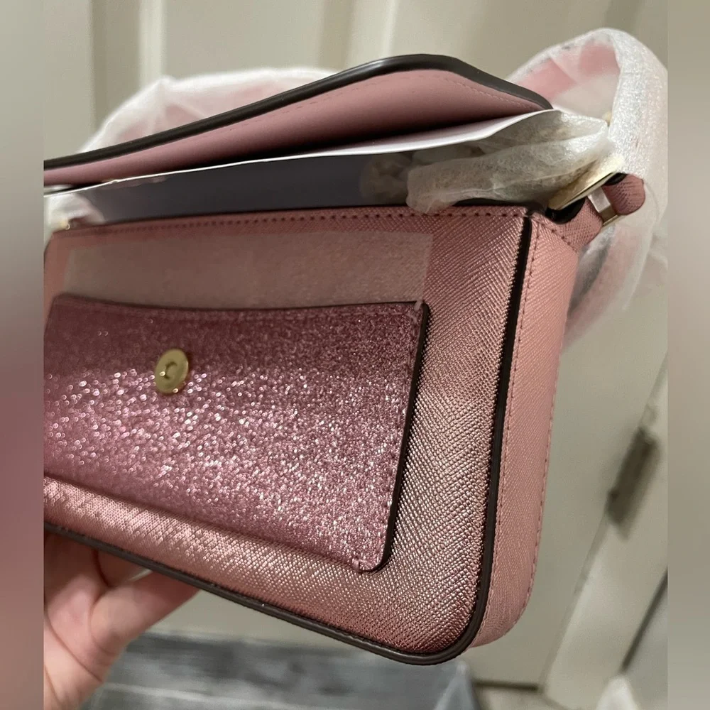 Kate Spade NWT Metallic Pink Glitter Duo Crossbody Bag Purse and Cardholder - Picture 10 of 14